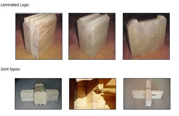 Laminated log profiles and log joint types used in Torwood Country Lodges log cabin kits