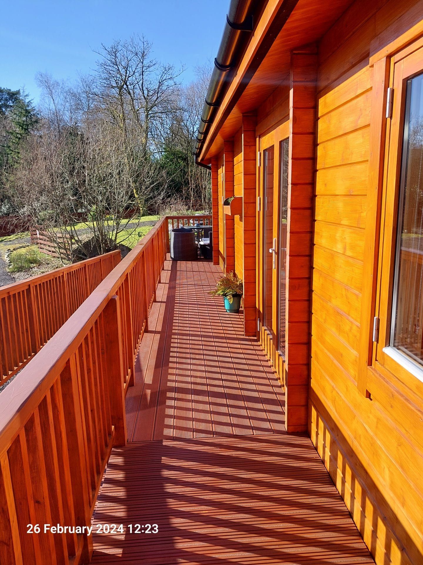 Solid timber walls and decking at Torwood Country Lodges, Dumfries and Galloway