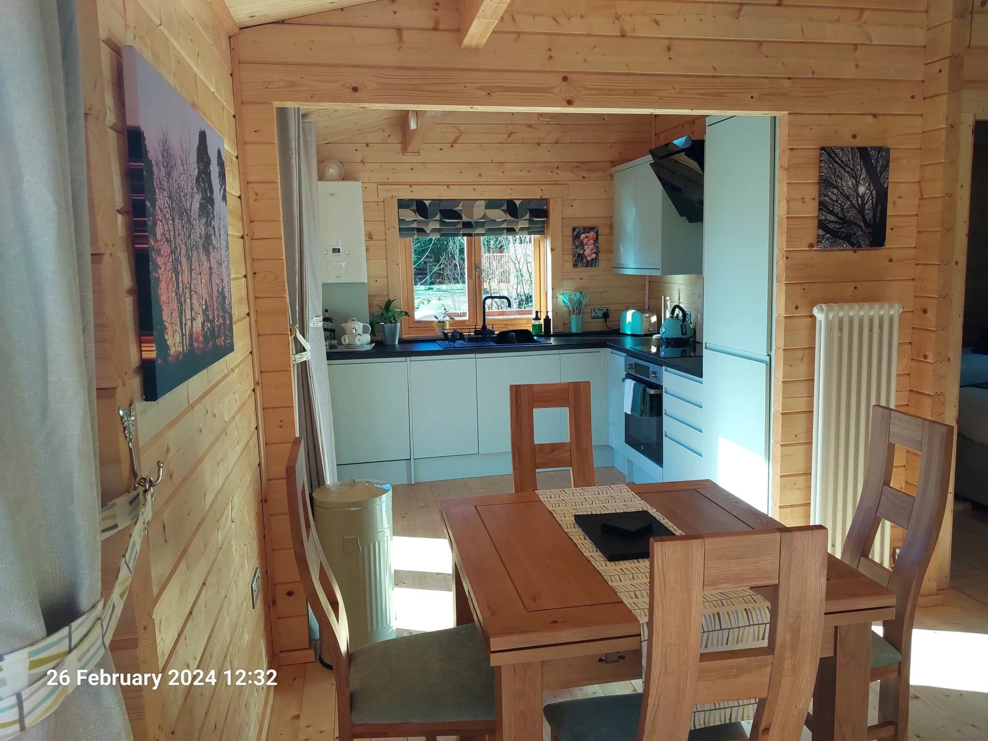 Kitchen and dining area in Little Lodge, Torwood Country Lodges, Newton Stewart
