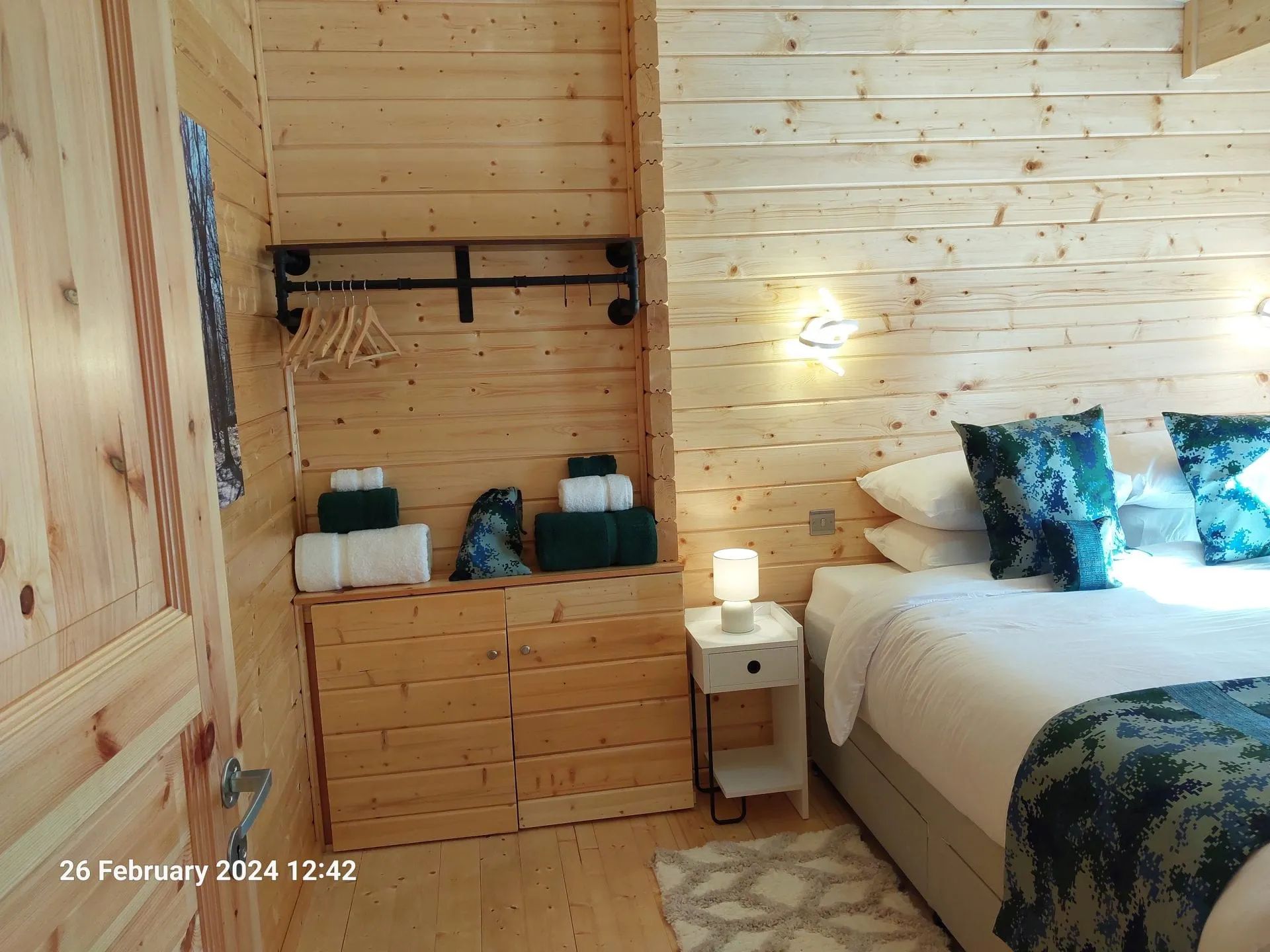 Bedroom with super king bed in Little Lodge, Torwood Country Lodges, Newton Stewart