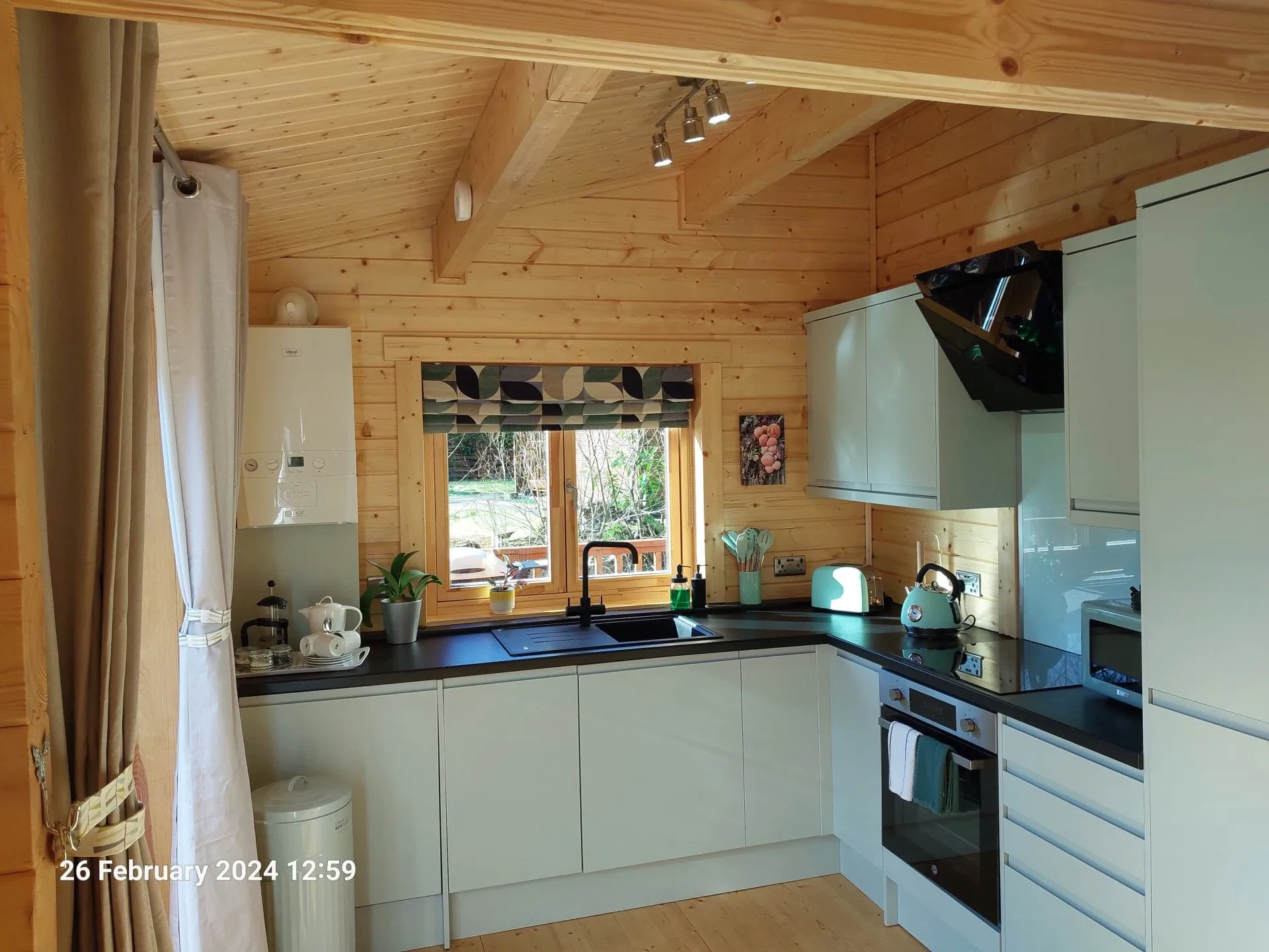 Fitted kitchen inside Little Lodge, Torwood Country Lodges